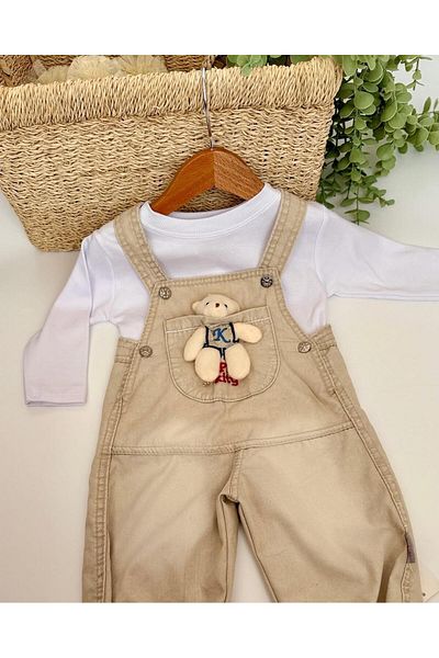 DIDuStore Unisex Baby Denim Slopet - 6-18 Teddy Bear, Striped Bady Set