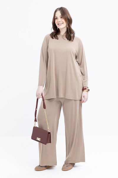ALLDAY Mink-Plus Size Wide Leg Trousers with Elastic Waist