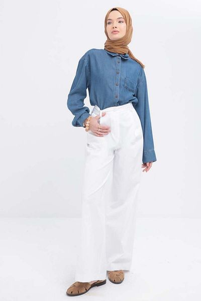 ALLDAY Pantaloni largi cu pliuri albe