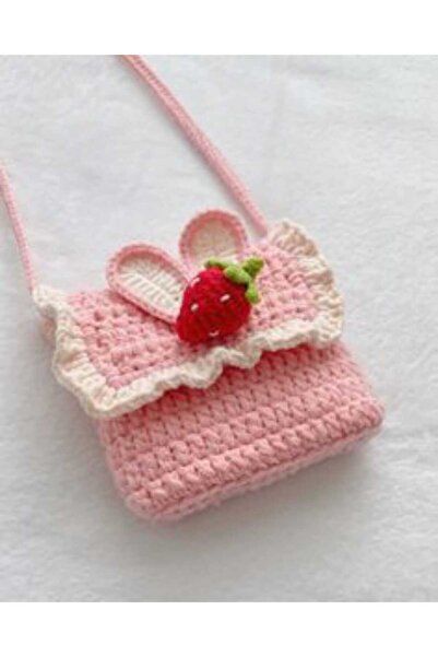 Kadın Girişimciler Atölyesi Pembe Çilek Model Organik Handmade % 100 Manyetik Mıknatıslı Cotton Çocuk Çantası