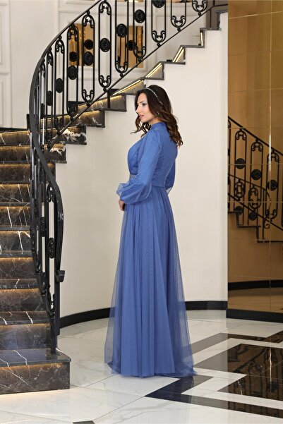 SUBU TASARIM Alya Evening Dress Indigo Tbsfvm206