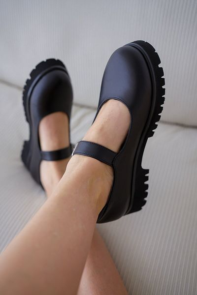 selinshoes Women's Loafer Shoes with Tape Detailed Buckle - Black Leather