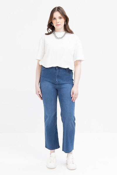 ALLDAY Pantaloni din denim cu picior tubular din lycra albastru deschis-mărime mare