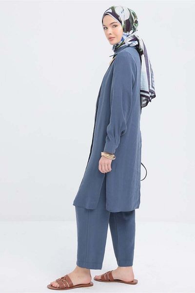 ALLDAY Σετ παντελόνι Indigo-Ribbed Slit Modal