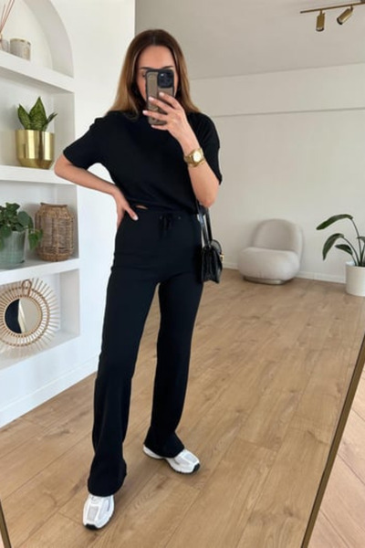 CMZ COLLECTİON بدلة نسائية مضلعة من نسيج ليك بأكمام قصيرة