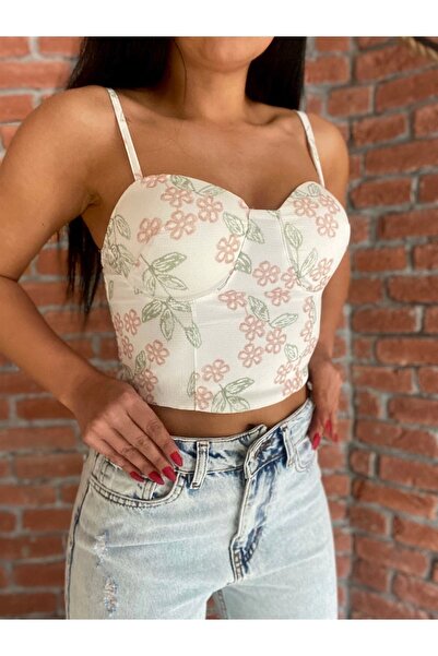 moneta boutique Women's Strappy Floral Bustier with Chest Support