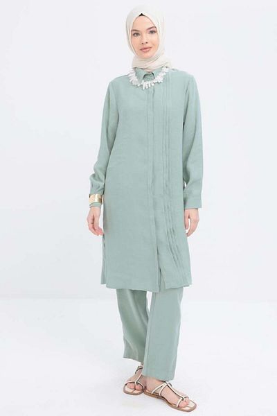 ALLDAY Set pantaloni modal cu fante cu nervuri menta