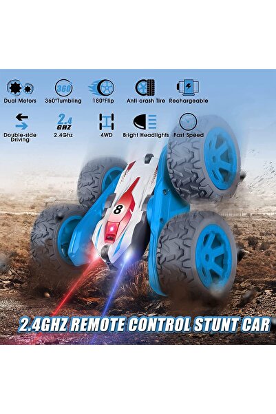 fulina RC Car, RC Car with Double Sided 360° Flip, 2.4 GHz High Speed RC Stunt Car with LED Lights, 4WD Of