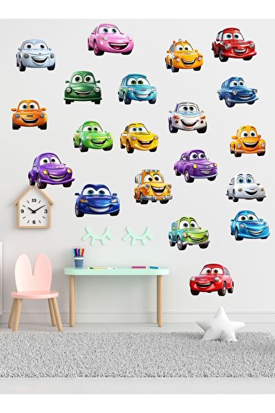 LİPYOS Cute Vehicles, Cheerful, Eyed, Smiling Vehicles Children's Room Wall Sticker Sticker