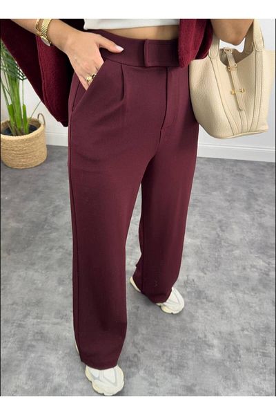 Butik Women's Burgundy Velcro Palazzo Trousers