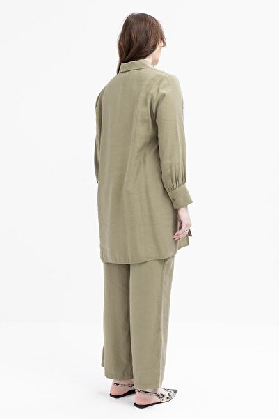 ALLDAY Haki-Yırtmaç Detaylı Büyük Beden Modal Pantolonlu Takım