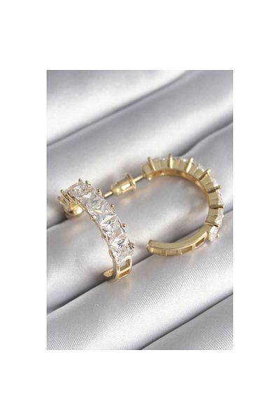 Skygo Brass Gold Zircon Stone Women's Earrings - Hoop Model Tj-Bkp8609