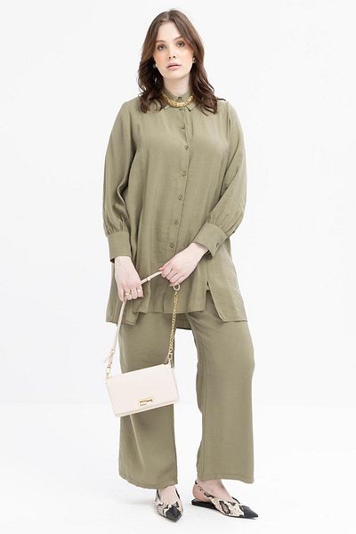 ALLDAY Khaki-Slit Detailed Large Size Modal Trousers Suit