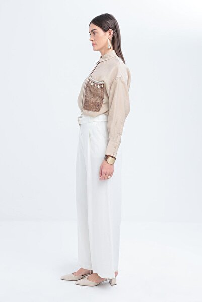 ALLDAY Λευκό-Ζωντανό Παντελόνι Palazzo