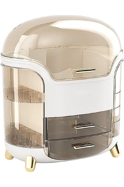 COOYA Makeup Organizer, Dustproof Cosmetic Storage Display Cases with Drawer and Transparent Lid, White