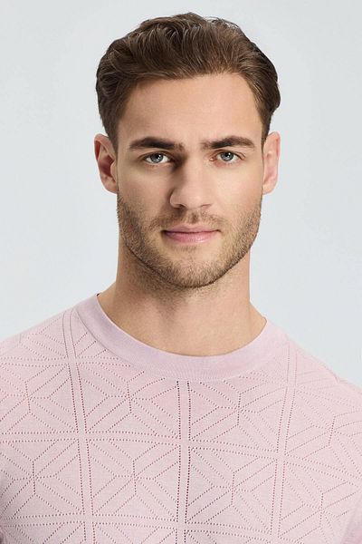 Hemington Openwork Knit Detailed Crew Neck Dusty Rose T-Shirt