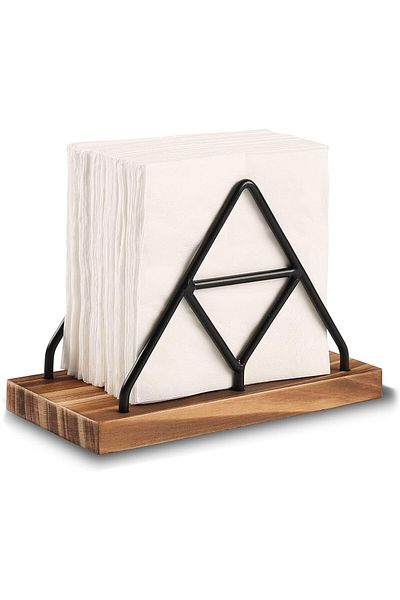 COOYA Wooden Tissue Holder, Black Table Napkin Holder, for Indoor and Outdoor Family Dining and Kitchen