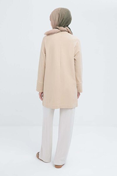 ALLDAY Beige-Cuff Ribbed Detailed Slit Lycra Tunic