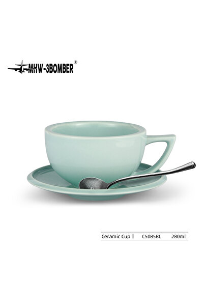 Choice 280ml Cambridge blue MHW-3BOMBER 280ml Ceramic Coffee Cup with Saucer & Spoon Set Art Latte Espresso