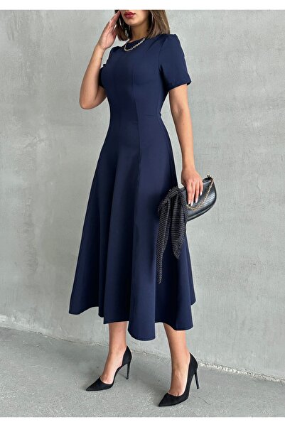 BEJNA Női sötétkék A-vonalú szőtt hosszú ruha