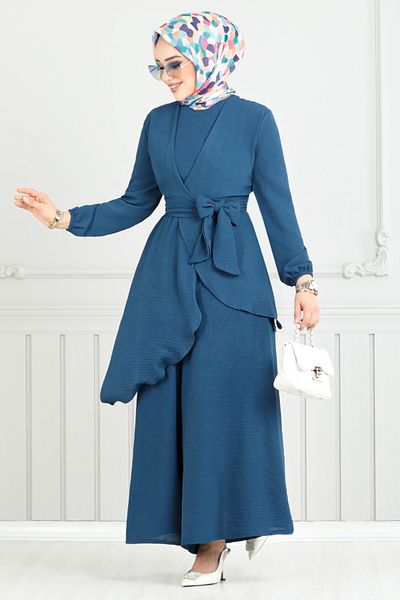 ModaMerve Costum Hijab cu croială asimetrică 4743ZNK903-M Indigo
