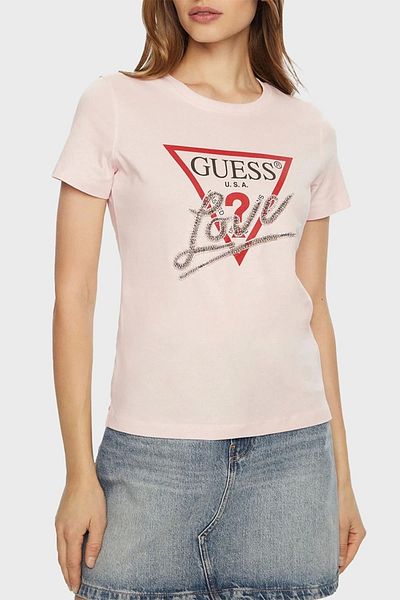 Guess Ss Cn Triangle Love Tee Women Pink T-Shirt W5Rı10I3Z14-A60W