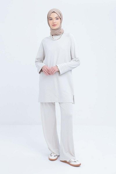 ALLDAY Stone-Cuff Ribbed Detailed Slit Lycra Tunic