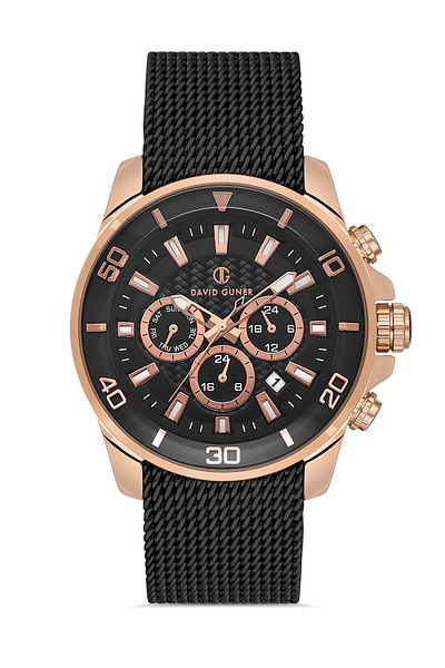 DAVID GUNER Multifunctional Rose Coated Black Cord Men's Wrist Watch - Dg-8263Gc-R2