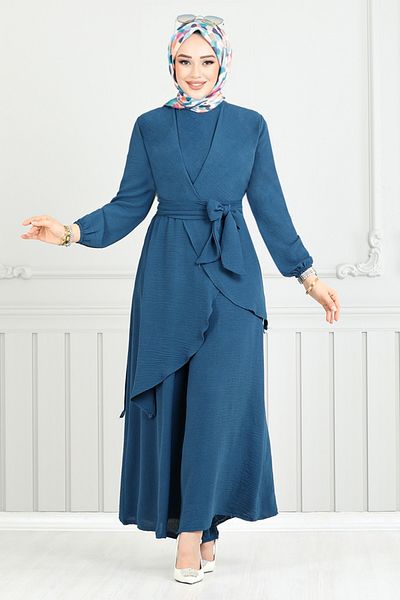 ModaMerve Costum Hijab cu croială asimetrică 4743ZNK903-M Indigo