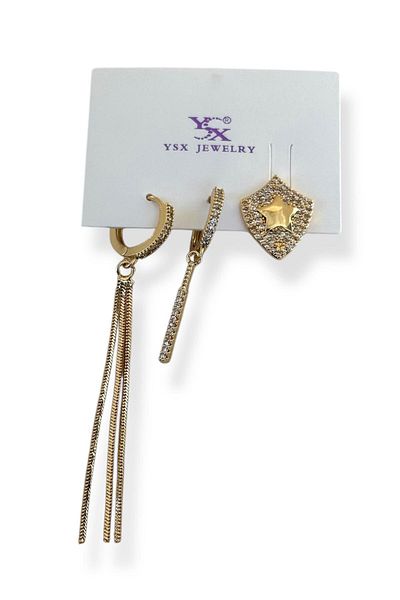 TAKIŞTIR Gold Color Star Figured 3-Piece Ysx Earring Set