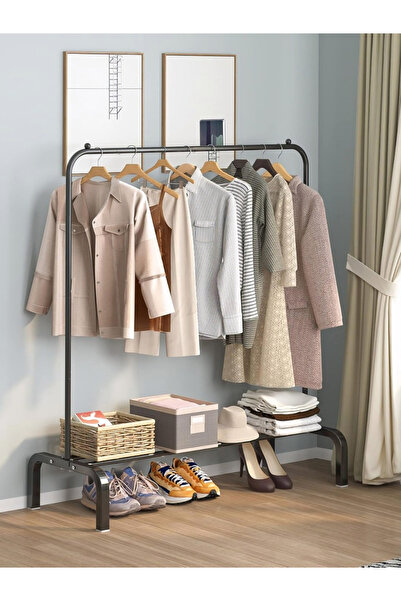 Arabest Metal Clothes Rack, With Bottom Shelf, 110x40x150cm, Hanger, for Hanging Clothes, Black