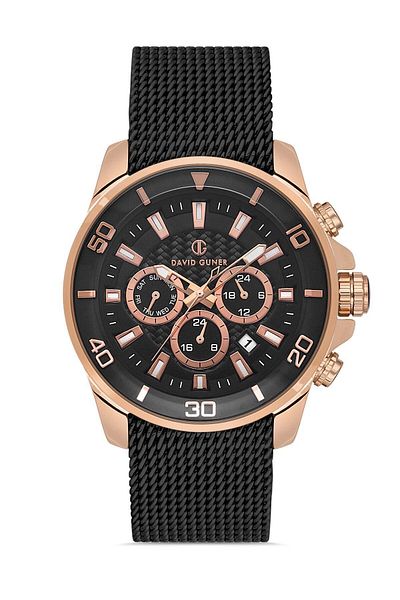 DAVID GUNER Multifunctional Rose Coated Black Cord Men's Wrist Watch - Dg-8263Gc-R2