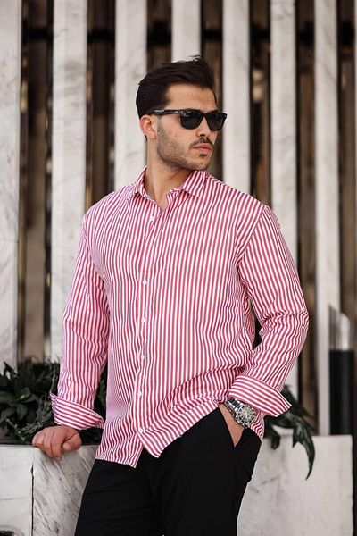 VİP LOKAL Men's Red White Striped Shirt