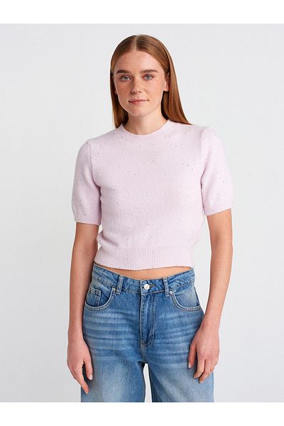 Dilvin 10703 Pulover din tricot cu sclipici cu paiete cu gât