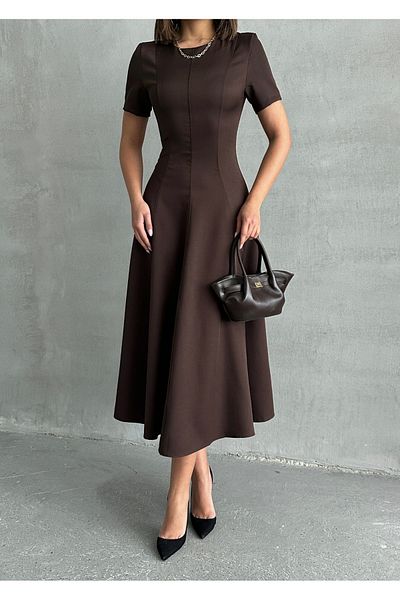 BEJNA Braunes, gewebtes langes Kleid in A-Linie für Damen