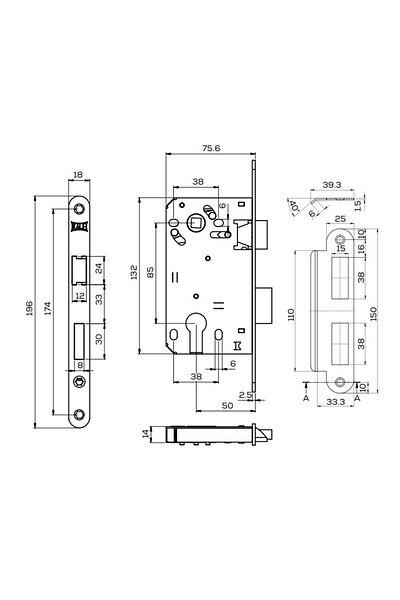 KALE 222 Silent Series Classic Cylinder Mortise Lock Plastic Tongue Sliding 50mm