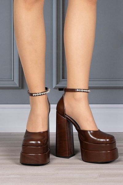 Tarz Topuklar Brown Skin Double Platform Design Women's Shoes Figoccc