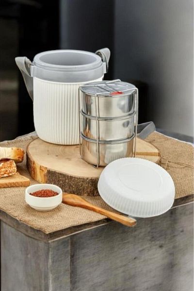 Digithome 3-Piece Food Thermos with Stainless Steel Chamber 1.2 Lt Beige - Ckr3147 C320.025