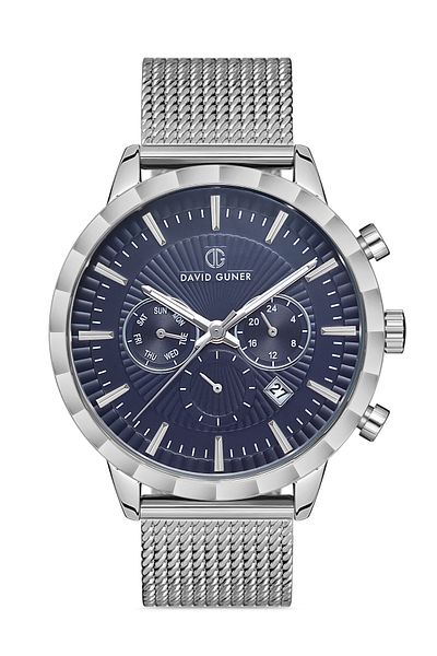 DAVID GUNER Men's Wristwatch with Silver Coated Blue Dial - Dg-8022Gc-A3