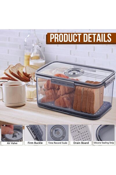COOYA Bread Box For Kitchen Countertop, with time recorder, large capacity, for fruits, bread, vegetables