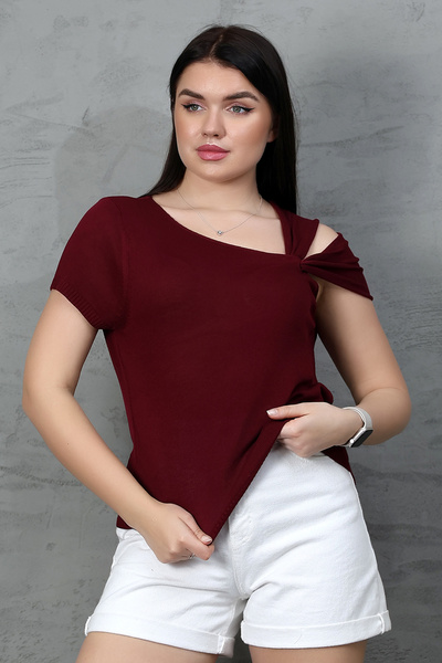 ALCHON تي شيرت تريكو صيفي واسع وقابل للتمدد بياقة غير متماثلة وأكمام قصيرة من...