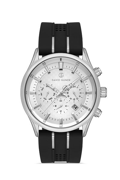 DAVID GUNER Men's Wrist Watch with Silver Dial Black Silicone Band - Dg-8271Gd-J1