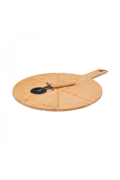 FİVE Bamboo pizza serving platter with slicing roller included, 37 cm