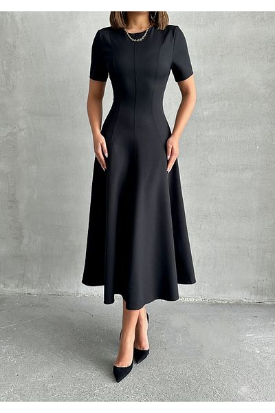 BEJNA Schwarzes, gewebtes langes Kleid in A-Linie für Damen
