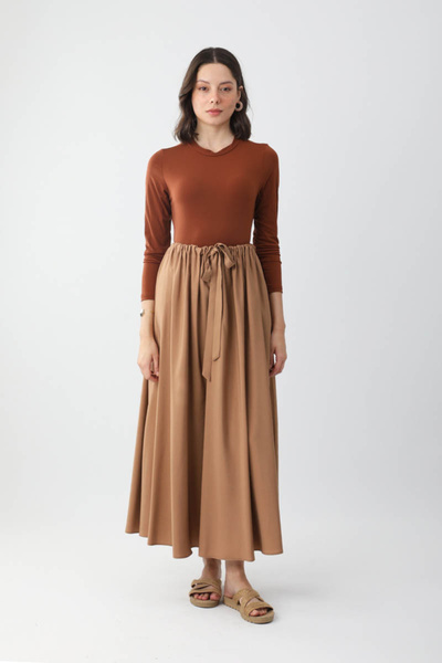 ZÜLAYS Beli Büzgülü Etek Açık Taba