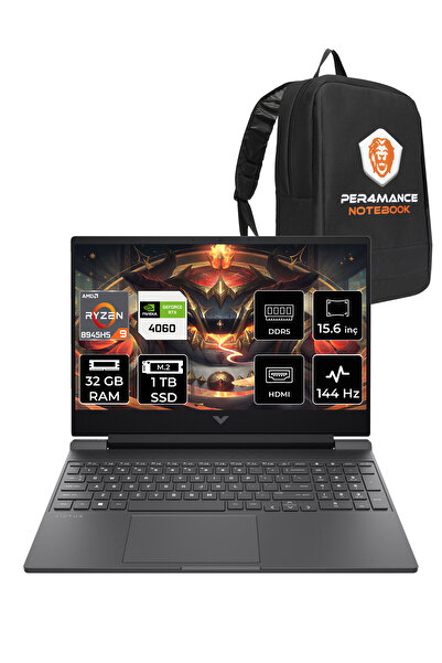 HP Victus 15 R9 8945HS 32GB RAM 1TB SSD RTX4060/8GB 144Hz 15.6'' FHD FDOS Gaming Laptop & PER4 ÇAN