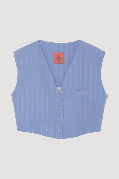 Quzu Blue Stripe Tale Vest Jacket
