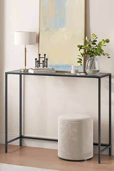 TOLIAHOME Modern Siyah Renk Füme Temper Camlı Dresuar Metal Konsol