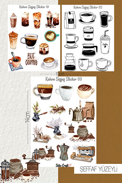 SelisCraft Kahve Temalı Şeffaf Sticker Seti 01-02-03 Ajanda Planlayıcı Bullet...