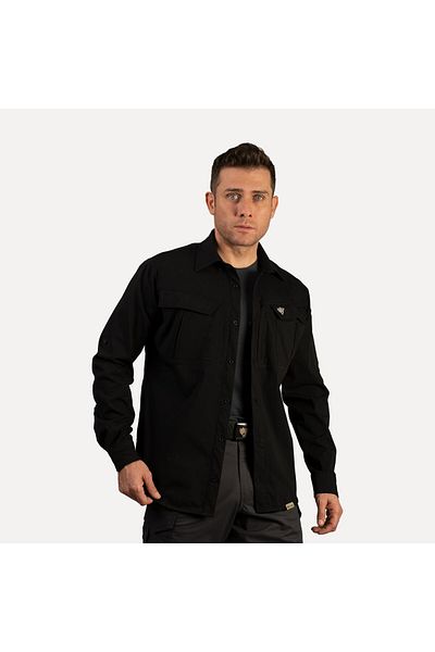 Wolftrap Tactical Тактическа риза с дълъг ръкав Yabgu с 4 джоба за всички сезони, черна